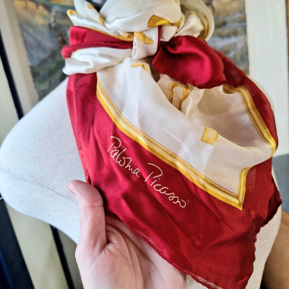 Vintage Paloma Picasso Twill Silk  ❌️,♥️, 🌟s Scarf, 34 X 33.5 Inches